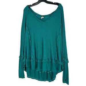 Free People Women’s Waffle Knit Thermal‎ Sweater Top Layered V-Neck Small